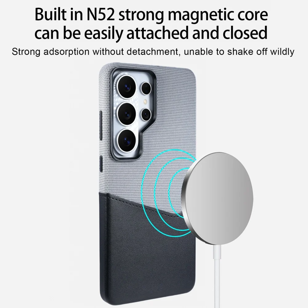 Enhanced Linen Leather Magnetic Wallet Phone Case with MagSafe Card Holder - Shockproof and Soft Cover Design