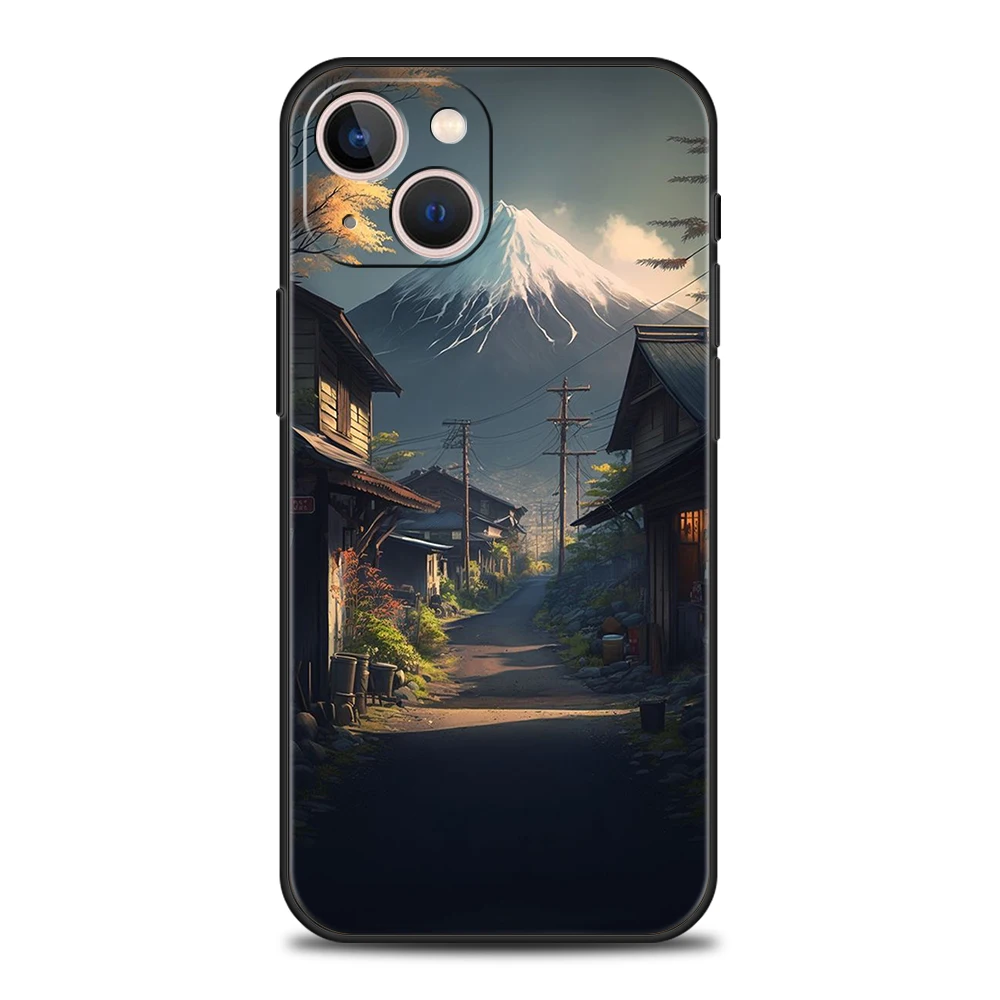 Japan Anime Landscape Luxury Phone Case - Premium Silicone Black Cover