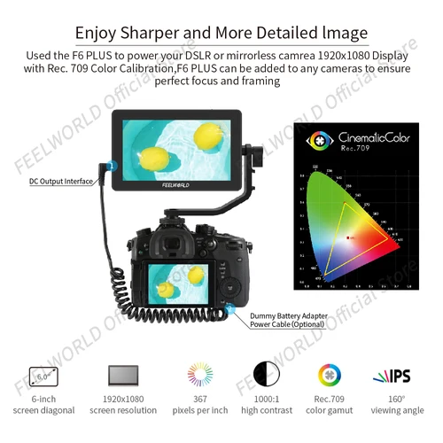 FEELWORLD 카메라 DSLR 필드 모니터, 6 인치, 3D LUT 터치 스크린, IPS FHD 1920x1080 비디오 초점 보조, 4K HDMI 지원, F6 PLUS V2 4