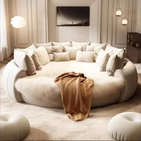 Lit Double King Size Rond, Lit Double Complet, Lit Double Luxe en Bois Moderne, Meuble de Chambre à Coucher avec Cadre de Tête de Lit Queen Size 2