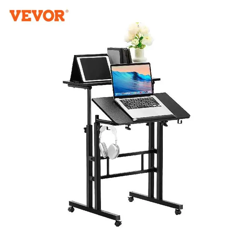 VEVOR 26.4"-44.9" Gas-Spring Height Adjustable Sit-Stand Desk with 360° Swivel Wheels Home Office Rolling Laptop Table Tiltable 1 VEVOR 26.4"-44.9" Gas-Spring Height Adjustable Sit-Stand Desk with 360° Swivel Wheels Home Office Rolling Laptop Table Tiltable