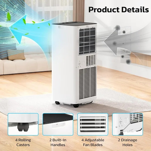 8,000 BTU Portable Air Conditioners, 4 Modes Portable AC Unit with Fast Cooling/Energy Saving/Remote Control/24Hrs Timer ,White 1