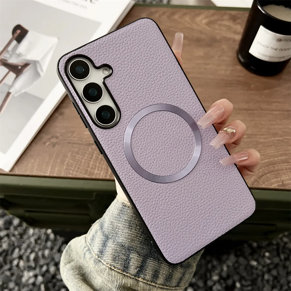 Luxury Lychee Pattern Fabric Magnetic Magsafe Leather Phone Case