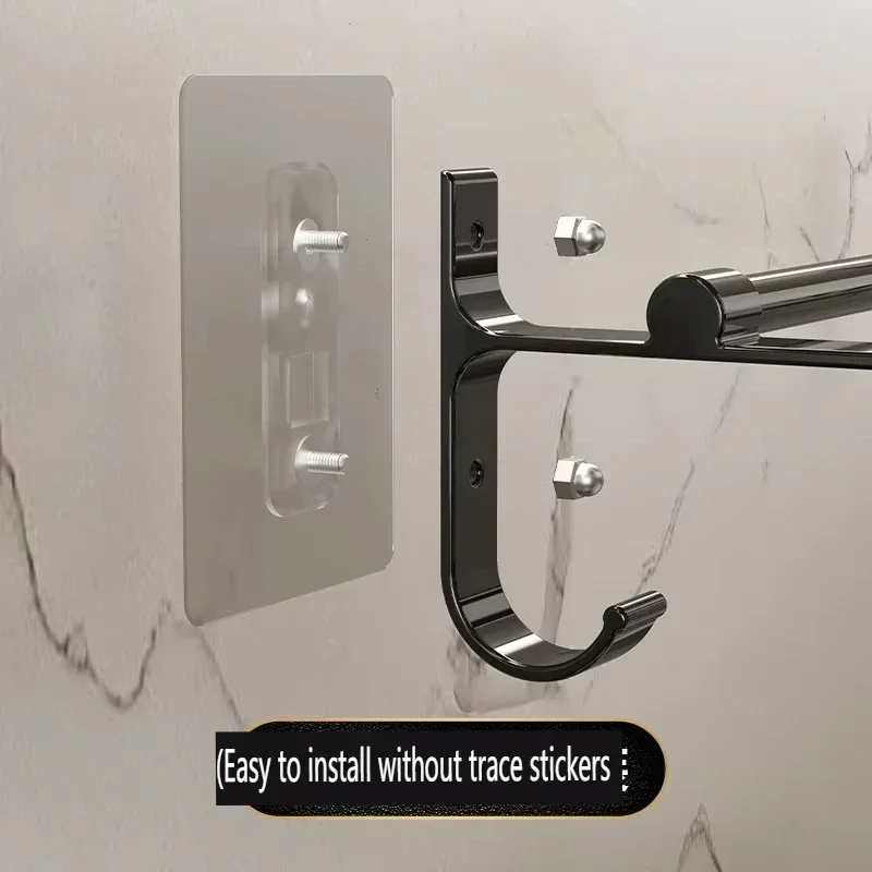 Towel Rack 40/50/60cm Aluminium Alloy Rack Punch-free Wall Hanging Space Aluminum Hanging Double Rod Towel Bars Organizer Bathroom Tool
