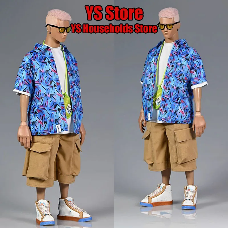 

1/6 Scale Male Soldier Trend Loose Printed T Shirt Large Pocket Shorts & Bag Accessory Fit 12Inch Action Figure Body Toys