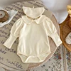 Autumn New Baby Clothing for Girls Fashion Versatile Doll Neck Bubble Long sleeved Sweetheart Solid Color Crawling jumpsuit 1