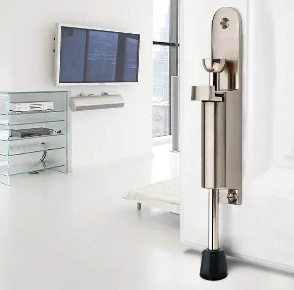 Heavy Duty Door Stopper Zinc Alloy Soft Rubber Foot Spring Loaded Easily Step-On Stoppers Holder