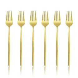 Elegant Two-Tone Stainless Steel Flatware Set - 6-Piece Modern Dinner Fork Collection (6pcs Gold)