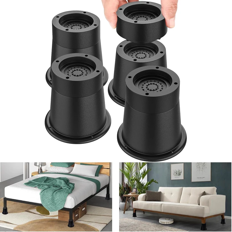 Heavy Duty Round Rubber Furniture Risers - Set of 4, Supports Up to 6000 lbs