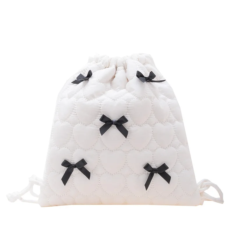 Sweet Girls Y2k Aesthetic Kawaii Bow Backpack Women Students Small Drawstring Backpack Space Cotton Casual Trendy Bolsa Feminina