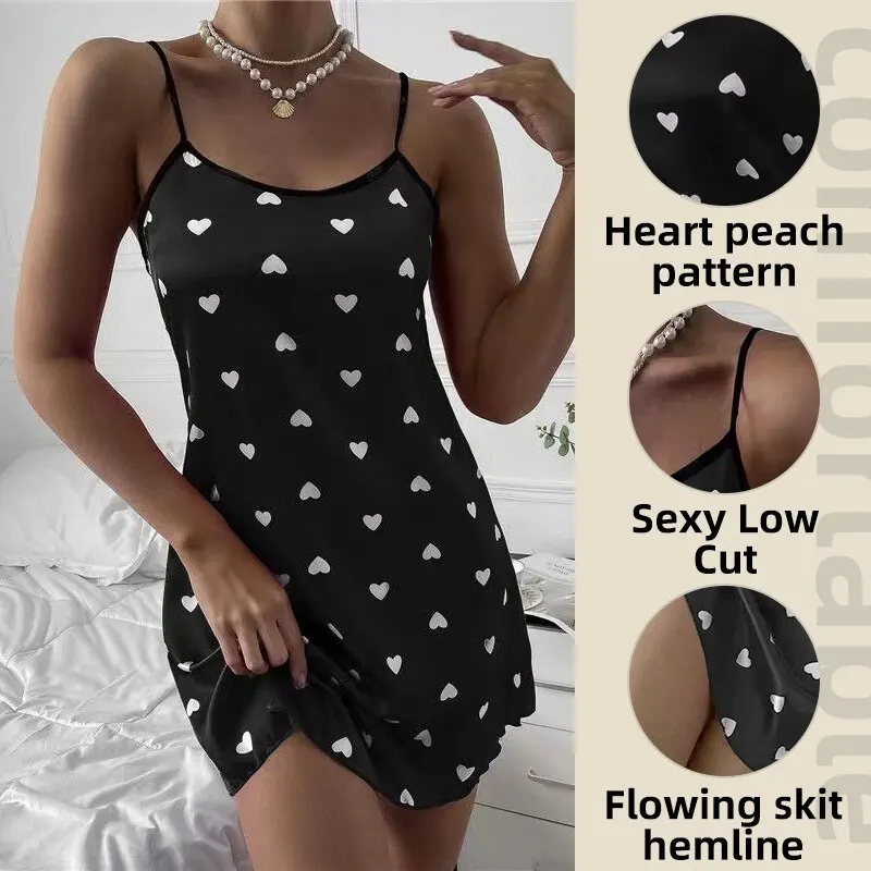Women Nightgowns Sexy Ice Silky Pajamas Nightdress Slip Skirt L XL XXL Red Black Summer