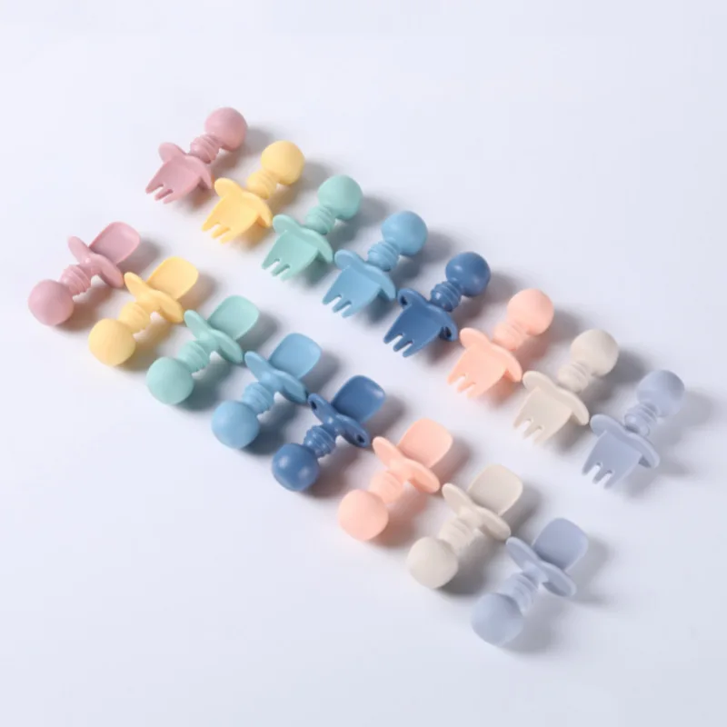 Silicone spoon and fork cutlery Baby training feeding spoon Infant feeding spoon and fork