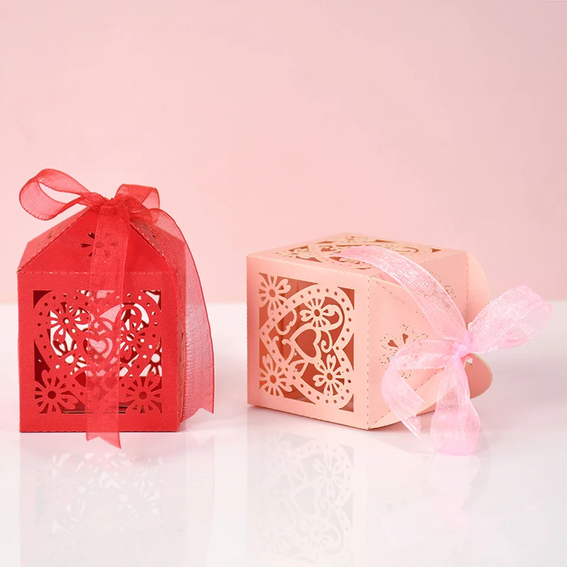 50Pcs Hollow Design Heart Flowers Pattern Candy Boxes Gift Box Baby Shower Kids Birthday Decoration Candy Boxes Wedding Favors