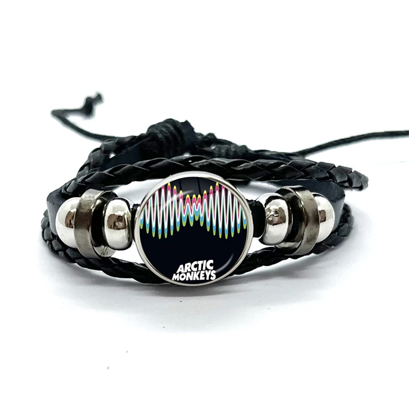 Leather Bracelet Fashion Creative Design Cartoon Arctic Monkeys Glass Gem Leather Bracelets Multilayer Braided Bangles Handmade Jewelry Gifts