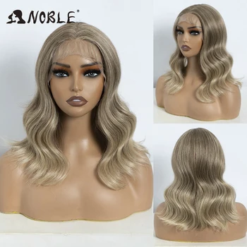Noble Synthetic Lace Front Wig Body Wave 14 Inch Short Middle Part Lace Wigs For Women Lace Front Wig Ombre Blonde Cosplay Wig