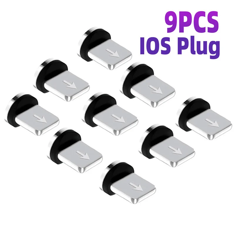 Charging Cable Adapter 9pcs For Mobile Phone 360 Degree Rotation Magnetic Tips Replacement Parts Easy Operate Durable