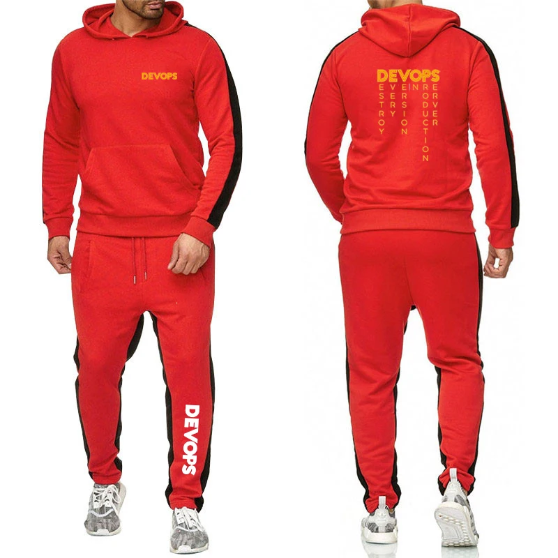 DEVOPS - The real definition of DEVOPS Men Autumn Solid color Hoodies + Sweatpant Sets Harajuku Jackets Sports Comfortable Suits