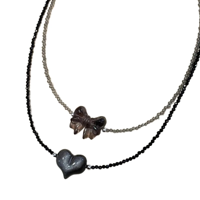

Beaded Clavicle Chain Stylish Choker with Bowknot/Heart Pendant Accessory 28TF