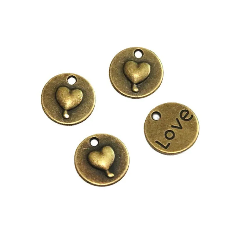 

50Pcs 15MM Antique Bronze Plated LOVE Charms Metal Round Heart Pendants DIY Jewelry Making