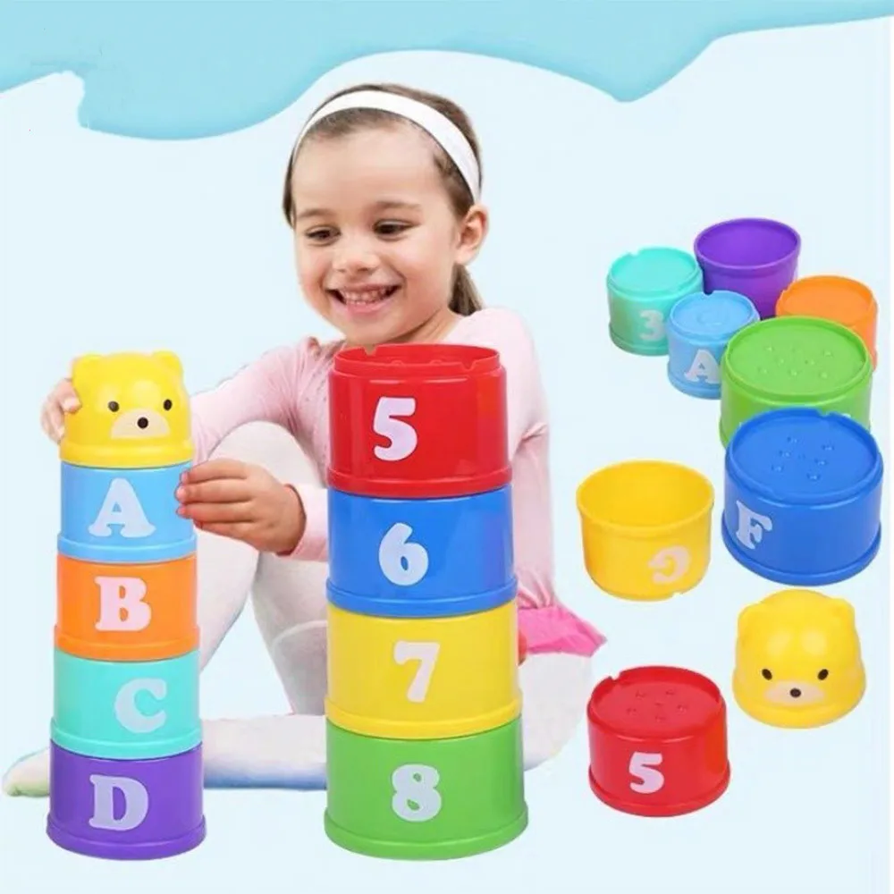 Cup Stacking Toys Baby Montessori Beach Pool Bathtub Educational Toys for Toddler Infant 0-12 Month Xmas Gift