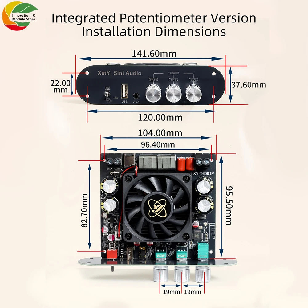 DC19-51V XY-T6001P 모노 600W BT 앰프 보드 모듈 고음 및 저음 TWS 트루 무선 페어링 박스 TPA3255 칩 앱 지원