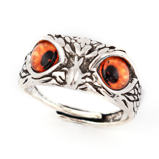 Owl Ring Cat Eyes Animal Charm Tibetan silver Rings for Men Women Ring Adjustable Opening Rings Jewelry Gifts