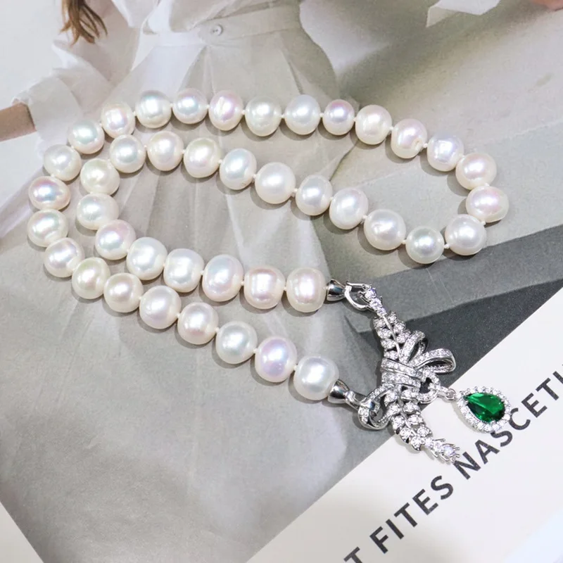 

8-9mm Freshwater Pearl Necklace Female nearly round and slightly chain jewelry with autumn
