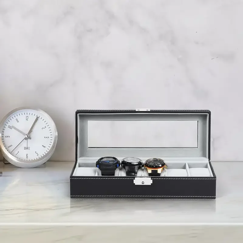6 Slots Watch Boxes, Watch Display Storage Box PU Leather Jewelry Collection Case Organiser Holder, Christmas Gift for Men