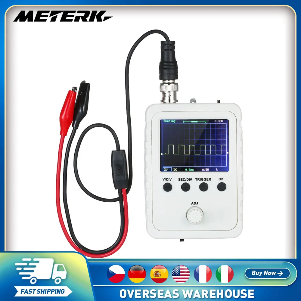 

2.4" Color Display Screen Mini Oscilloscope Handheld Digital Oscilloscope with 0-200KHz Bandwidth 1M Sampling Rate with Probe