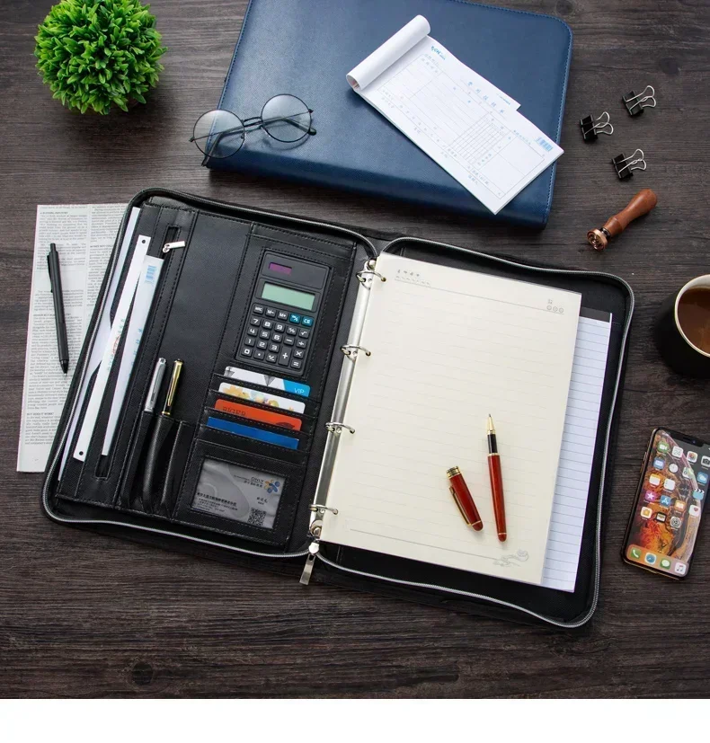 File Portfolio Document Zipper Office Leather PU Folder School Padfolio document bag,leather folder,office padfolio