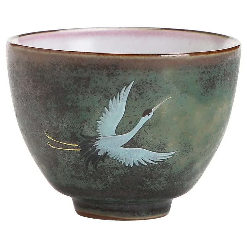 Tea Cup Rui Ching Cheung Crane Tea Cup Handmade Stoneware Kiln Baked Retro Teacup Personal Master Cup Teacups Tea