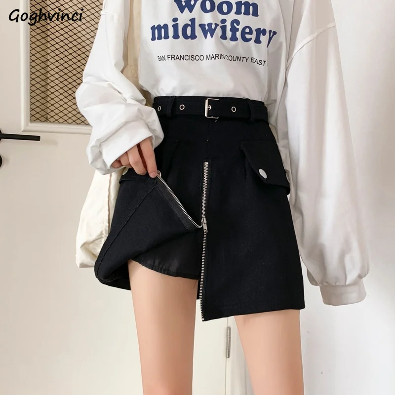 

Skirts Women Cargo Zipper Black A-line Vintage Mini Ulzzang Streetwear Faldas Mujer Preppy Fashion Ins Popular Newest Design New