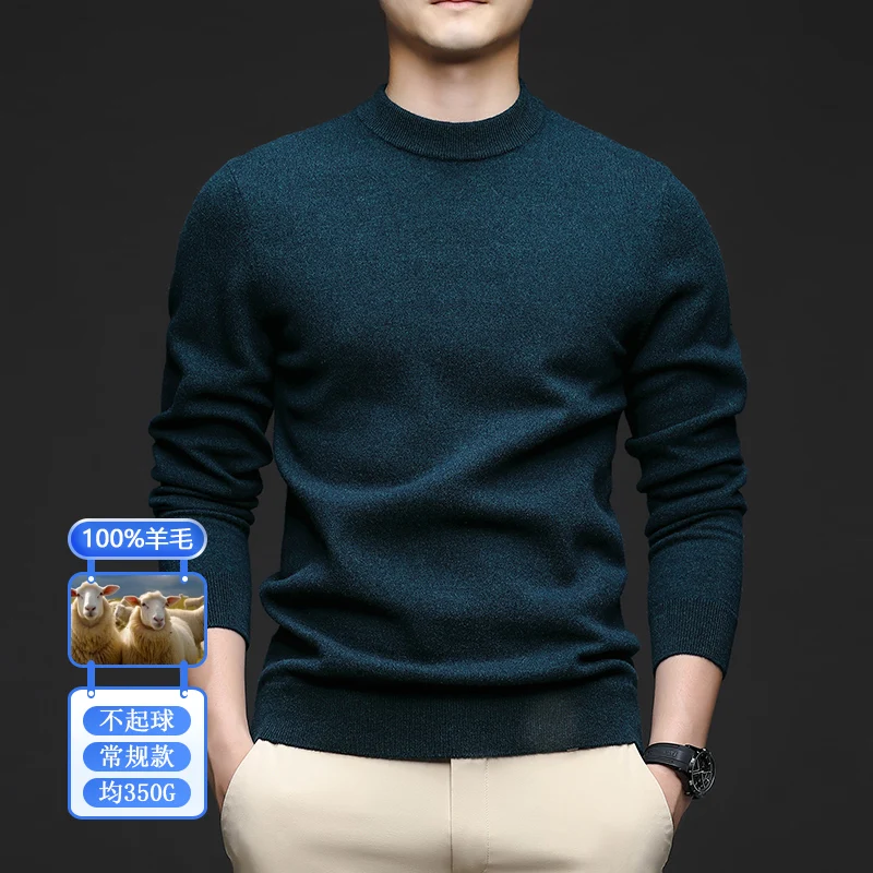 남성용 모크넥 100% 양모 의류, 두꺼운 긴팔 스웨터, 풀오버, 순수 캐시미어 울, 따뜻한 점퍼, 18 색, 2023 겨울