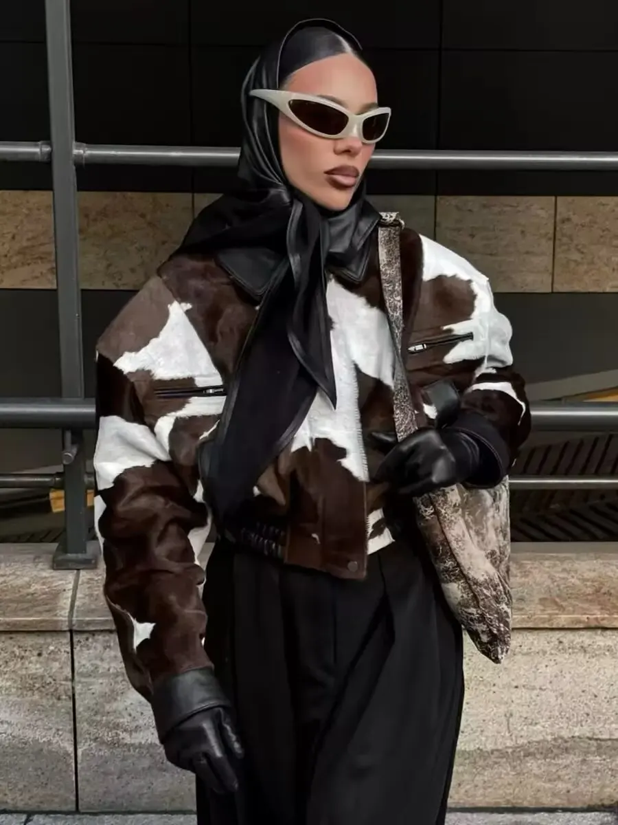 Veste en cuir Pu Vintage marron pour femme, fermeture éclair, poches à motif de lait, manches longues, manteaux féminins, pardessus d'hiver 2025