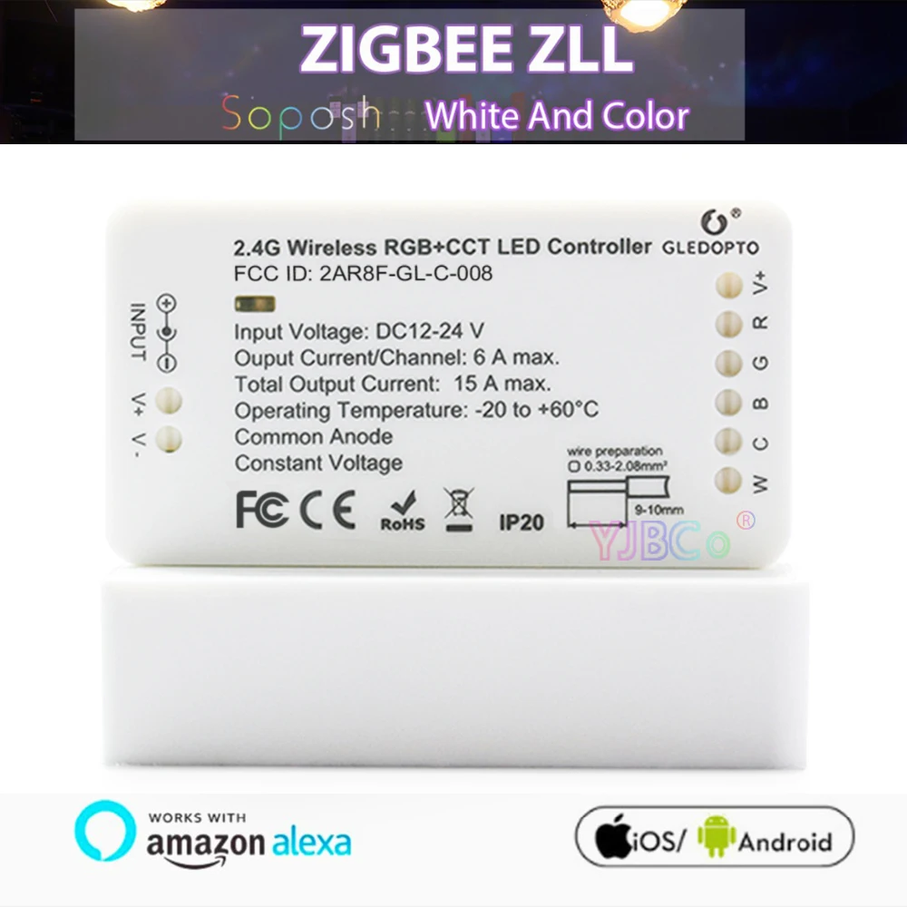 Gledopto Zigbee Zll 12V-24Vdc Rgbcct Led Strip Light Controller App Controllo Vocale Funziona Con Echo Plus Smartthing Tuya Smart Life