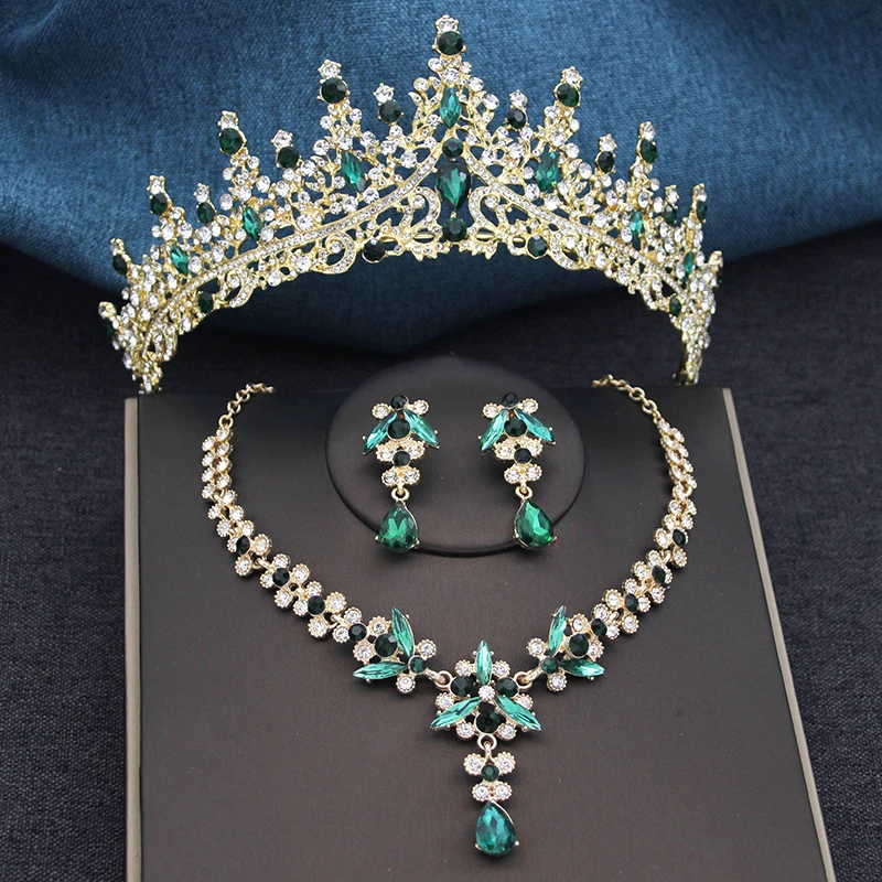 Bridal jewelry sets 3Pcs Bridal Crown Jewelry Sets Luxury Tiaras and Earrings Necklace Set For Women Bride Wedding Dress Crown Sets Prom Gifts