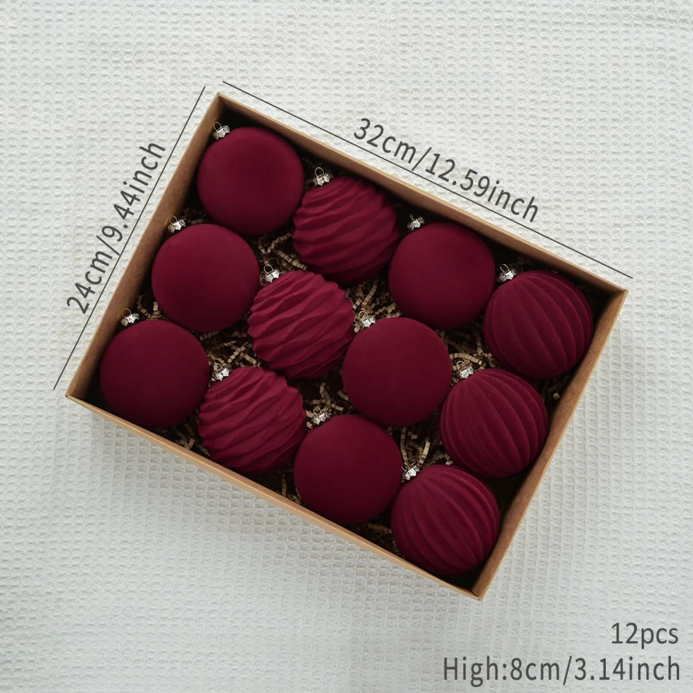 Adornos navideños de terciopelo con forma de bola, clásicos, rojos y verdes, surtidos, para árbol de Navidad, bolas de 2,36/3,15 pulgadas, para colgar en el árbol de Navidad