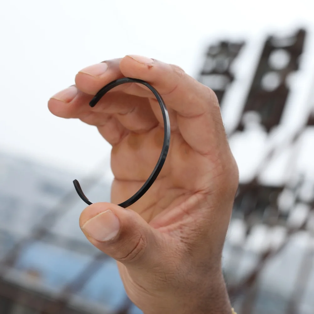 Sleek Black Stainless Steel Men's Open Bangle Bracelet