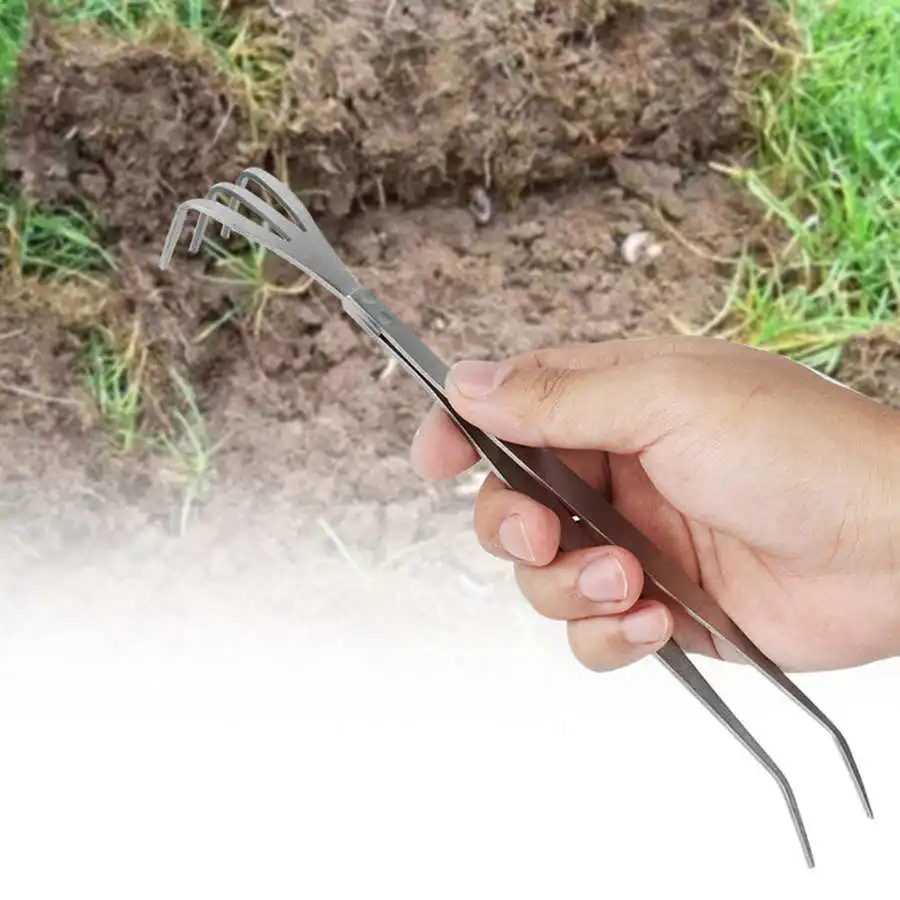 2 In 1 Stainless Steel Root Rake Bonsai Tweezers Multifunctional Garden Farming Tool Loosen Soil Spatula garden weeding tool farming rake hand rake