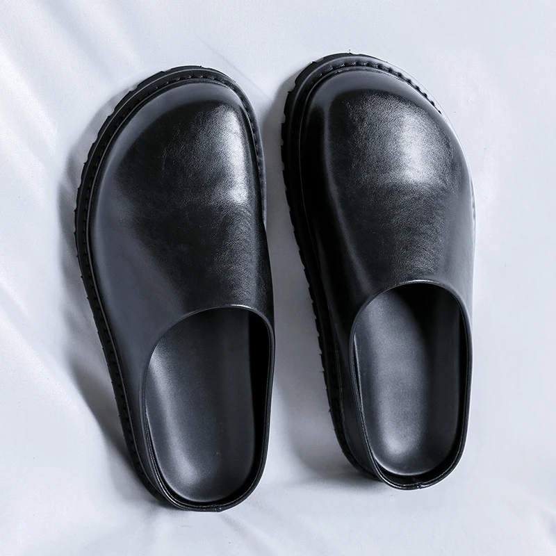 JY men bun head half slippers a slip-on sandals new lazy flat set feet heelless leather shoes