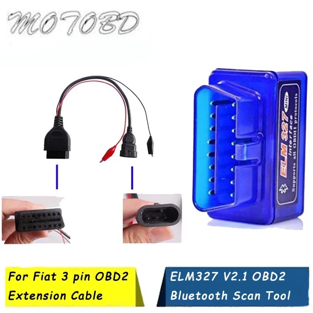 ELM327 V2.1 OBD2 Bluetooth & For Fiat 3 pin OBD2 Extension Cable Car Auto  Diagnostic Scanner Mini ELM327 Bluetooth OBD2 - AliExpress