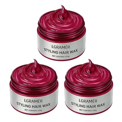 Silver Gray Temporary Hair Color Wax - Instant Natural Hairstyle Cream (Wine red 3pcs)