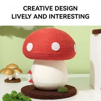 Red Cap Mushroom Kittens Scratching Post,Cute Mushroom Cat Tower Scratcher,Cat Scratching Post Cat Scratcher Rope for Indoor Cat 1