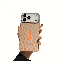 Geometric Element MagSafe Phone Case with Kevlar Texture - Ultrathin Hard PC Cover for iPhone 18 (Gold)