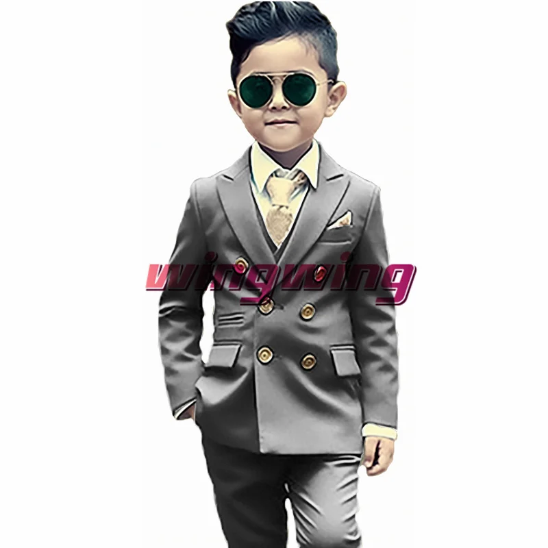 Boys Suit Wedding Two Piece Jacket Pants with Gold Button boys suits