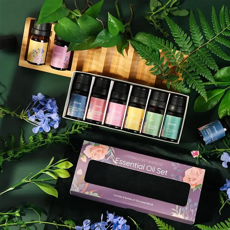 Fragrance Oil For Diffuser 6pcs Aromatherapy Oils Set Multi-Purpose 6 Scents Floral Oils For Relaxation & Home Fragrance
