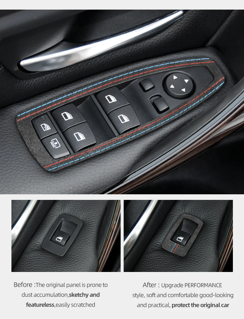 Für BMW F20 F30 F22 F34 Serie 1 3 4 GT X1 F48 aus Alcantara Fensterheber-Verkleidung Aufkleber Auto-Innenausstattung Tuning-Zubehör – Detail 4