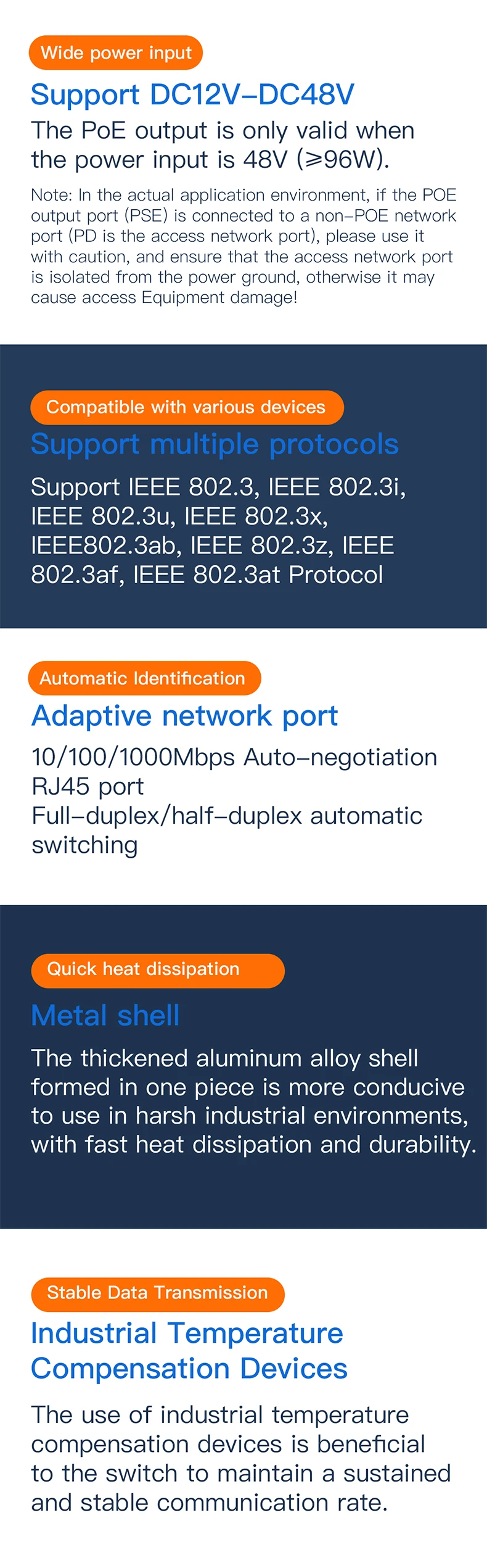 Vonets-comutador de Rede Gigabit Ethernet Industrial Divisor Ethernet Metal Plug And Play Vsp500 Portas Poe 1000m Vsp500 - Imagem 2