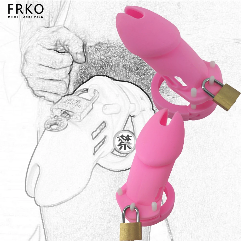 Silicone Male Chastity Cage Device With 5 Penis Rings Cock Lock Detachable BDSM Abstinence Adult Sex Toys For Men Couples