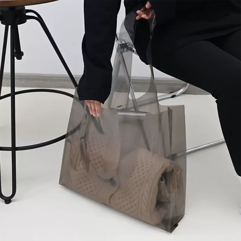 25pcs Transparent Clothing Store Tote Bags Women's Plastic Gift Shopping Packaging Bags for Clothes Customizable Logo 4
